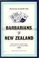 Barbarians v New Zealand 1978 rugby  Programme